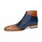 Duca Di Matiste "Lauro" Cognac/Navy Genuine Italian Calf Leather Quilt Print Ankle Boots.